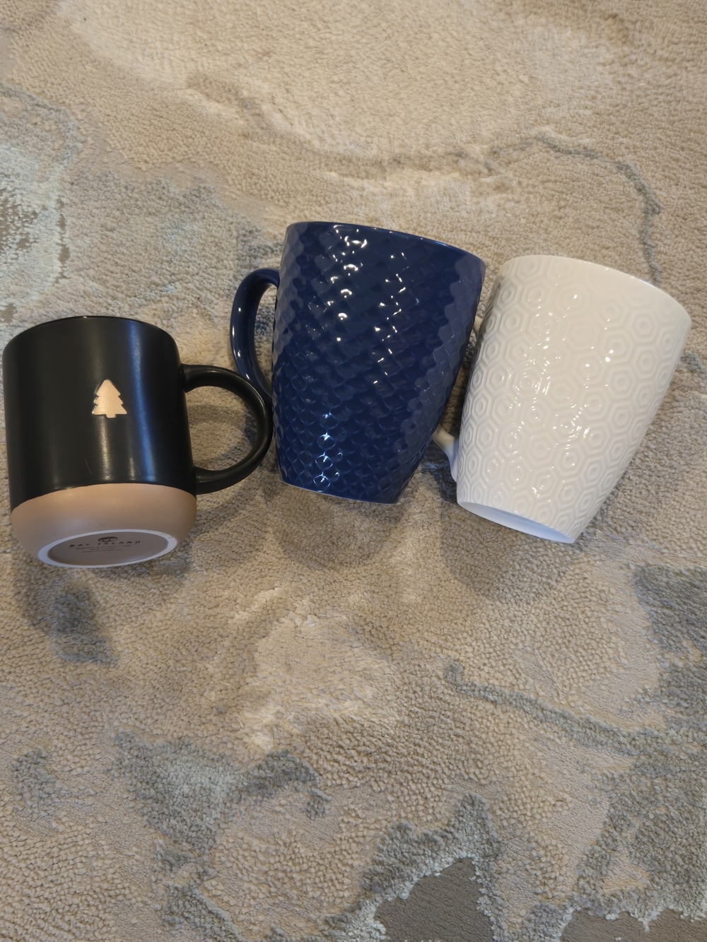 Ceramic Textured Coffee Mugs - Navy, Black & White Set